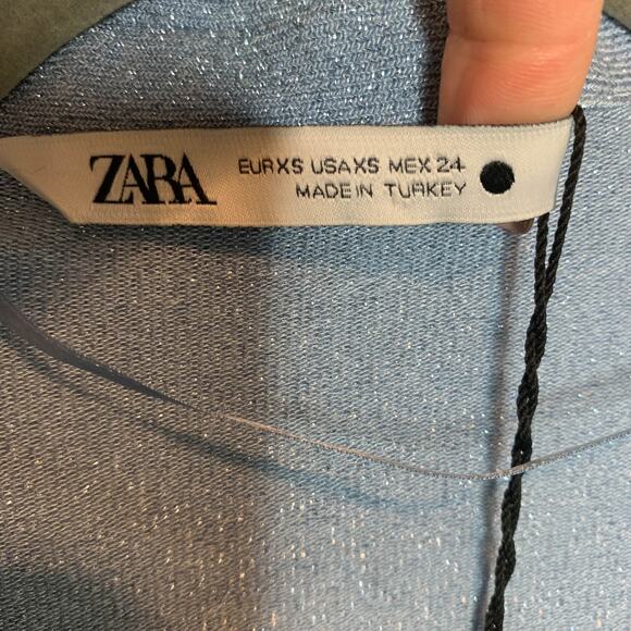 NWT ZARA long sleeve collared top keyhole cutout v-neck glitter y2k 90s 2928 - Picture 6 of 13